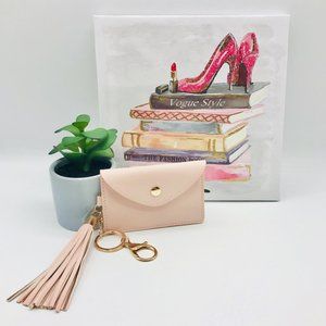Pink Vegan Leather Coin Purse Tassel Keychain